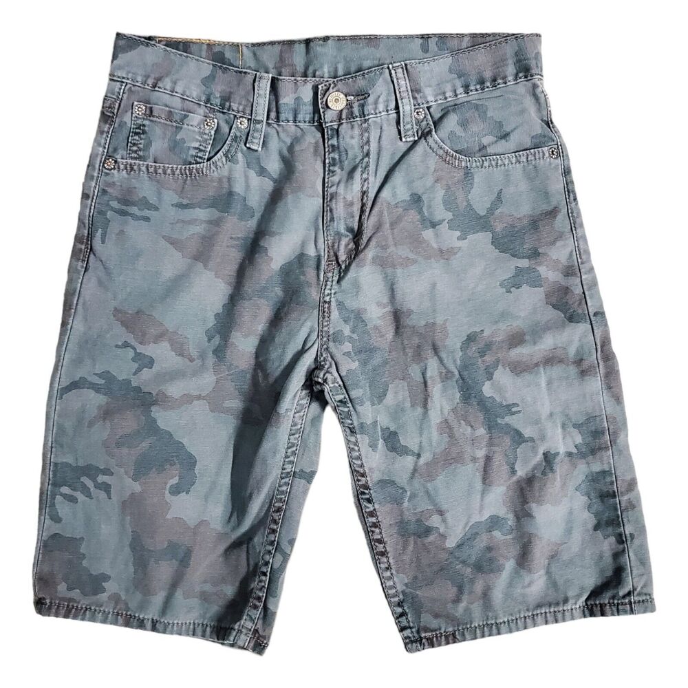 LEVI'S 508 Shorts Mens 30 Gray Camouflage Casual Flat Front Pocket Denim Outdoor